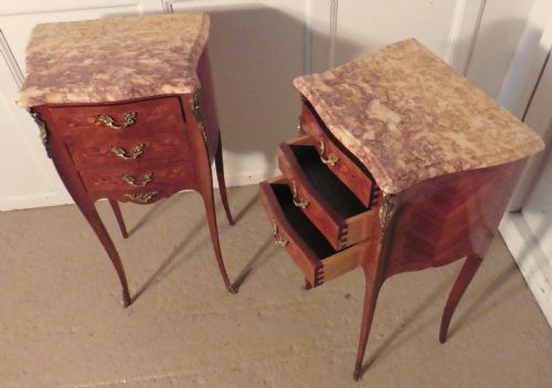 fig 2. A Pair of Inlaid French Marquetry and Marble Bedside Cupboards