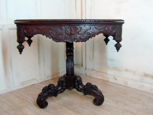 Victorian Gothic Carved Oak Folding Games or Card Table
