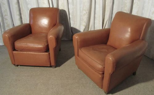 A Pair of French Art Deco Leather Club Chairs