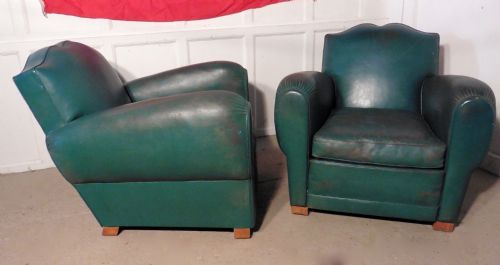 fig 1. A Pair of French Art Deco Leather Club Chairs in Green