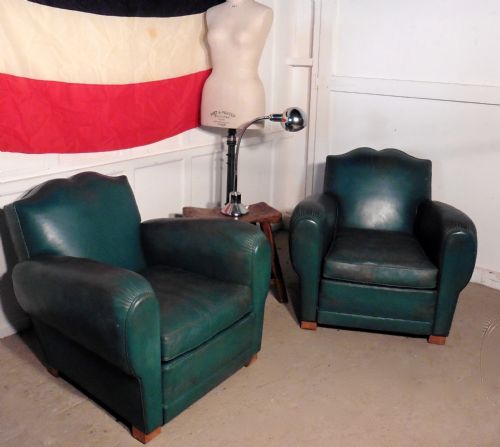 fig 2. A Pair of French Art Deco Leather Club Chairs in Green