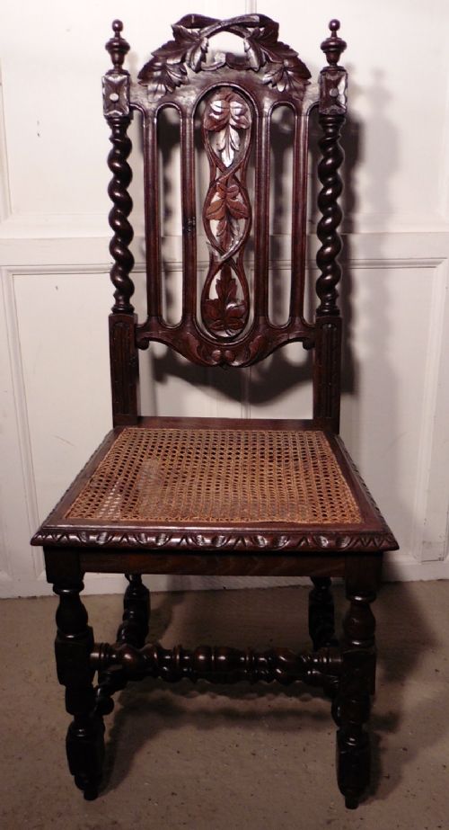 fig 1. A Good Set of 6 Victorian Gothic Jacobean Style Oak Dining Chairs