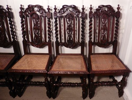 fig 2. A Good Set of 6 Victorian Gothic Jacobean Style Oak Dining Chairs