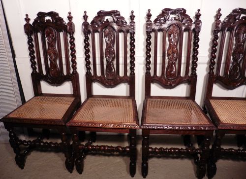 fig 3. A Good Set of 6 Victorian Gothic Jacobean Style Oak Dining Chairs
