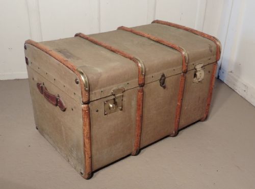 A Large Vintage Canvas Steamer Trunk