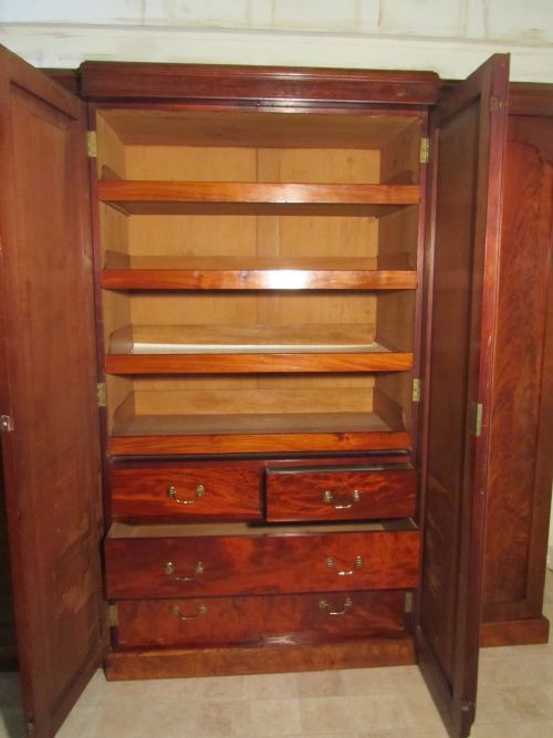 fig 1. Victorian Flame Mahogany Wardrobe, Linen Press or Compactum by Gillows