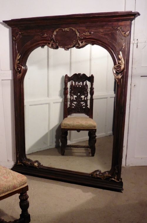 A Very Large French Carved Oak Wall Mirror