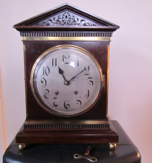 Large 19th Century German Mahogany and Brass Ting Tang Library Mantle Clock