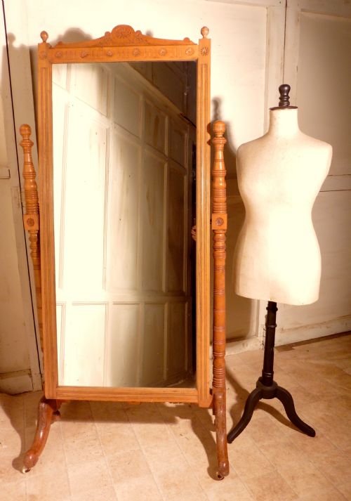 Arts and Crafts Carved Ash Cheval Mirror