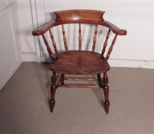 fig 1. Early 19th Century Elm & Ash Smokers Bow Office or Desk Chair