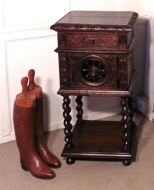 French Carved Oak Night Table or Bedside Cupboard