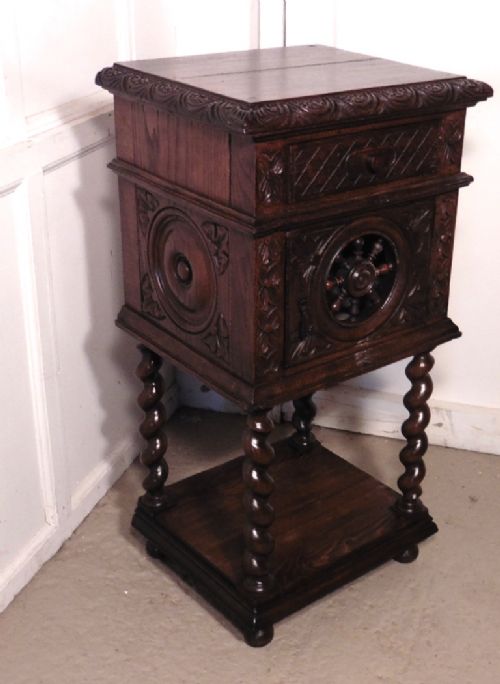 fig 1. French Carved Oak Night Table or Bedside Cupboard