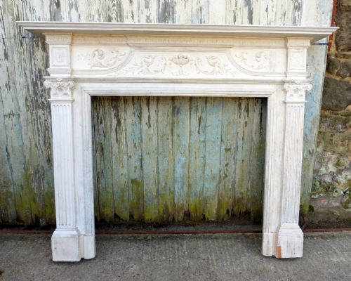 A Large Victorian Adams Style Painted Pine Fireplace.