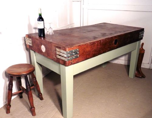Vintage Butchers Chopping Block on Painted Stand