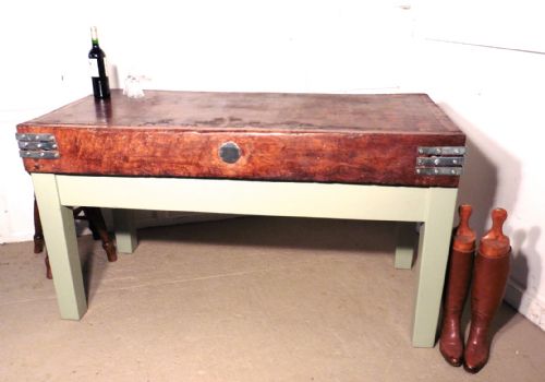 fig 1. Vintage Butchers Chopping Block on Painted Stand