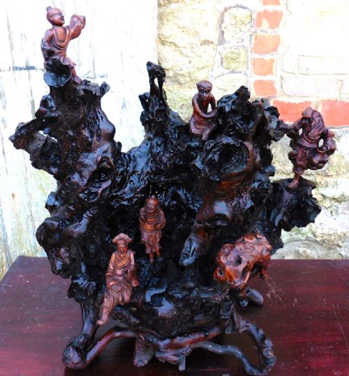 Large Chinese Root Carving, 6 Carved Figures
