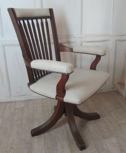 Mahogany Upholstered Swivelling Desk Chair