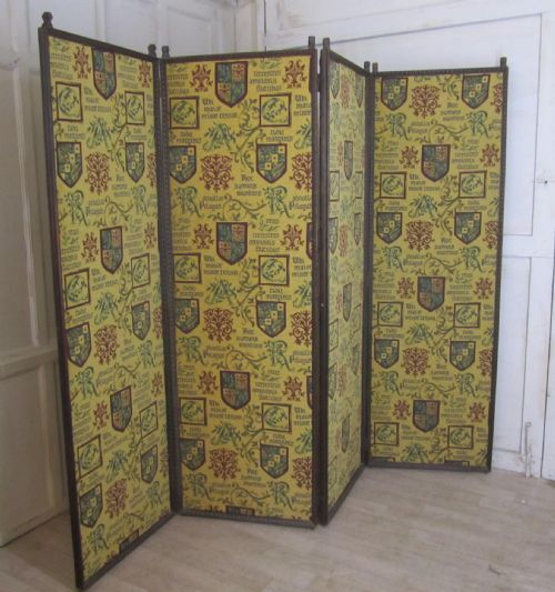 Upholstered 4 Fold Screen, Gothic Oak Room Divider