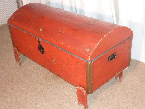 fig 1. A Large Canvas Dome top Marriage Chest on Stand