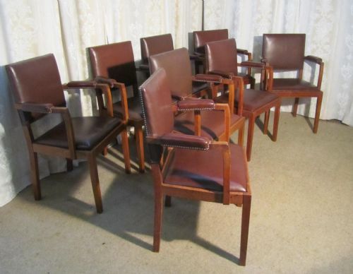 fig 1. Set of 8 Oak & Leather Boardroom or Dining Chairs by Heals