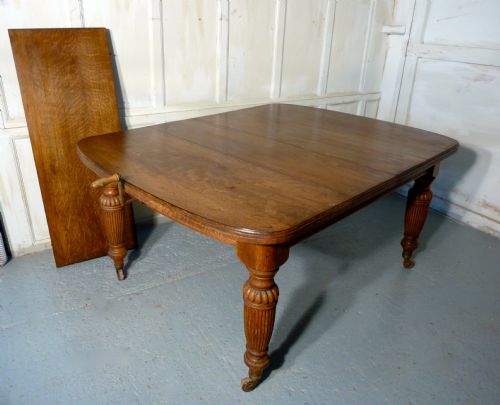 fig 1. Victorian Arts and Crafts Golden Oak Wind Out Table, Extending Dining Table