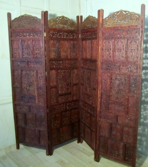 Large Carved 4 Fold Screen