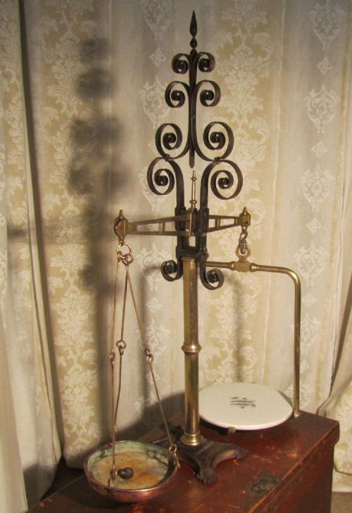 Superb Large Brass and Iron Dairy Balance Scales by  Parnall of Bristol