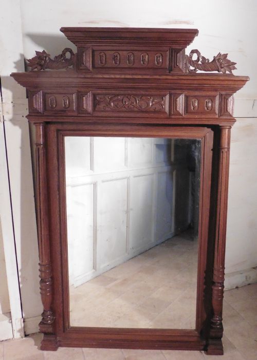 Large French Carved Oak Wall Mirror