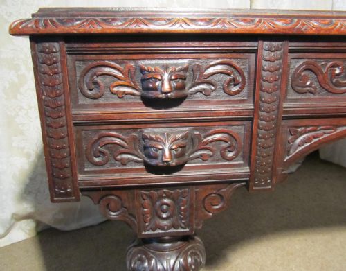 fig 2. A Victorian Superbly Carved Pussy Oak or Green Man Desk