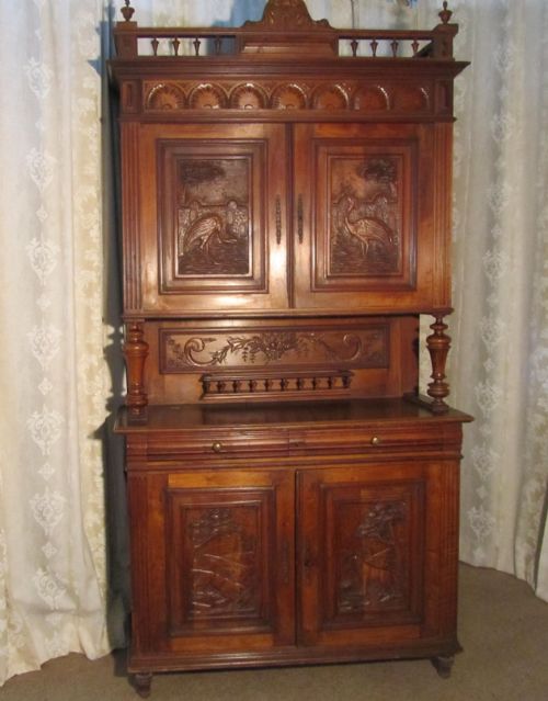 French Buffet De Corp, Carved Walnut Game Cupboard, Bookcase
