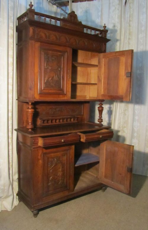 fig 1. French Buffet de Corp, Carved Walnut Game Cupboard, Bookcase
