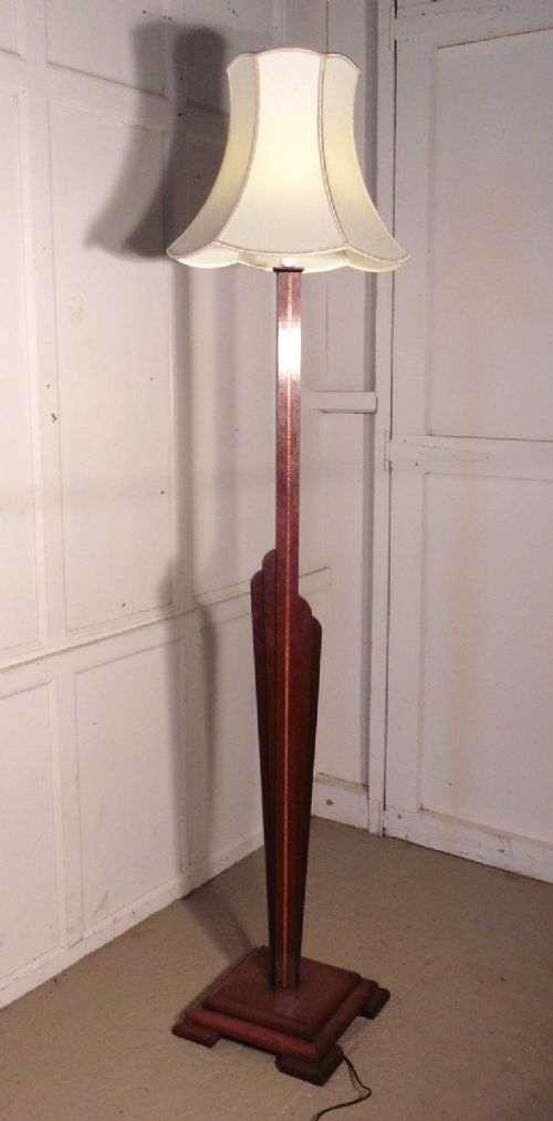 An Art Deco Inlaid Oak Floor Standing Lamp