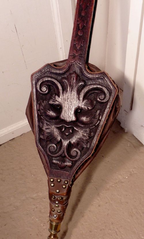 fig 1. A Pair of  Large 19th Century Carved Green Man Oak Bellows
