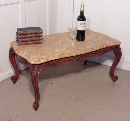 A French Provincial Walnut & Marble Coffee Table