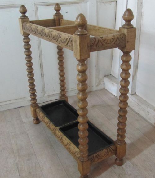 fig 1. A Victorian Bleached Oak Stick Stand or Umbrella Hall Stand