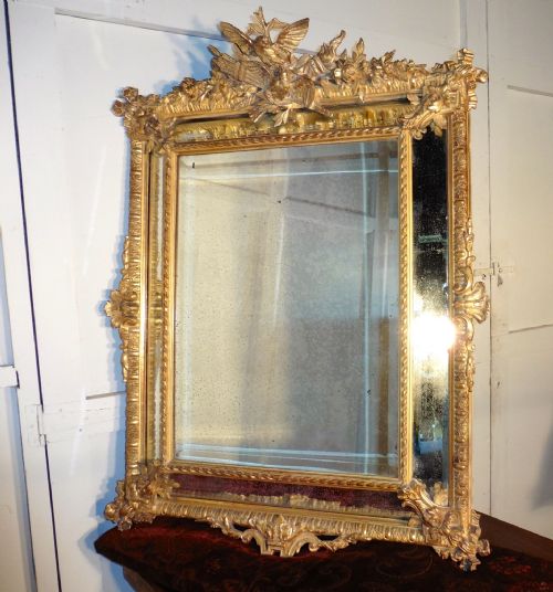 Large Shabby Gilt Napoleon III French Cushion Mirror