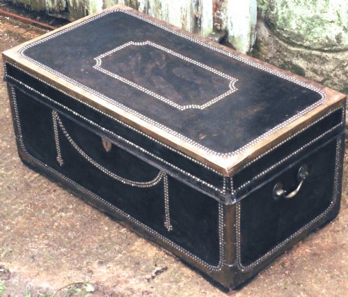 Large Leather and Brass Bound Camphor Wood Chest