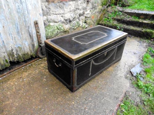 fig 1. Large Leather and Brass Bound Camphor Wood Chest