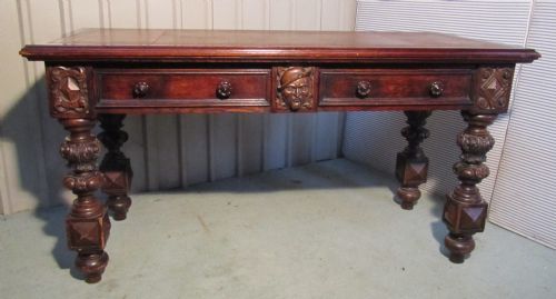 A Victorian Carved Oak Desk 0r Writing Table