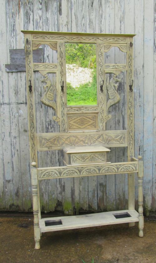 fig 1. Victorian Carved Bleached Oak Hall Stand