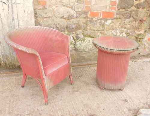 Pink Lloyd Loom Easy Chair and Matching Table, Laundry Basket
