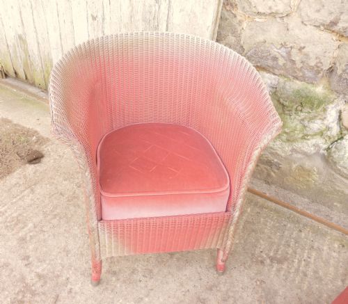 fig 2. Pink Lloyd Loom Easy Chair and Matching Table, Laundry Basket