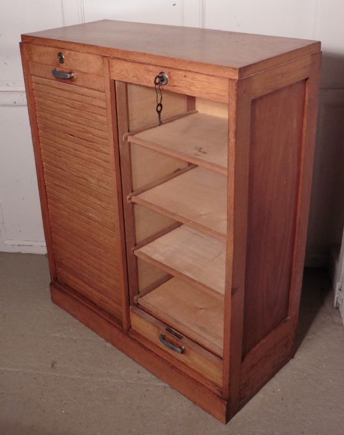 fig 2. French Tambour Double Fronted Golden Oak Art Deco Filing Cabinet