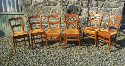 Set of 6 French Elm and Rush Kitchen Chairs