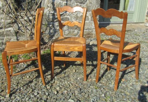 fig 1. Set of 6 French Elm and Rush Kitchen Chairs