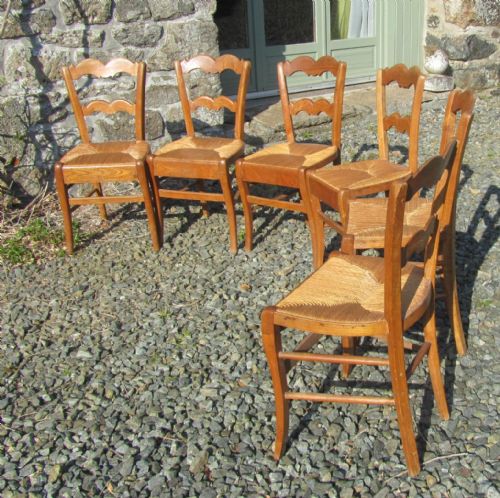 fig 2. Set of 6 French Elm and Rush Kitchen Chairs