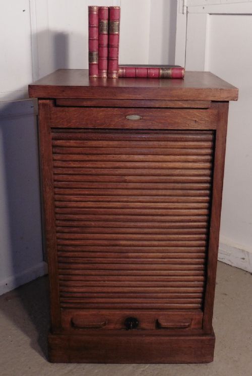French Tambour Fronted Oak Art Deco Filing Cabinet, by Standard