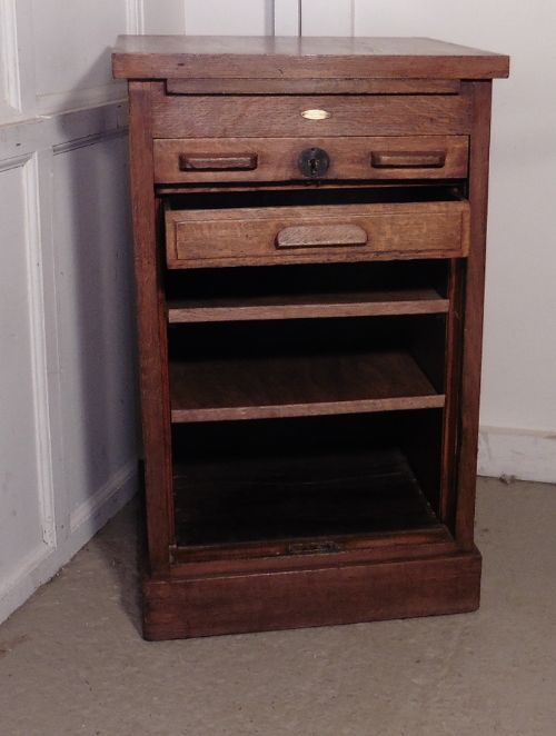 fig 1. French Tambour Fronted Oak Art Deco Filing Cabinet, by Standard