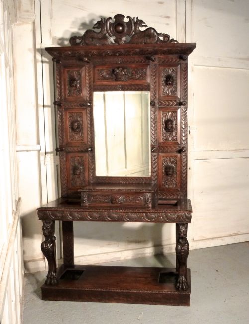 A Superb Quality Victorian Green Man Gothic Carved Oak Hall Stand