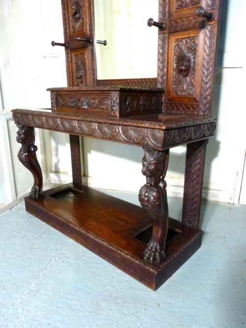 fig 2. A Superb Quality Victorian Green Man Gothic Carved Oak Hall Stand